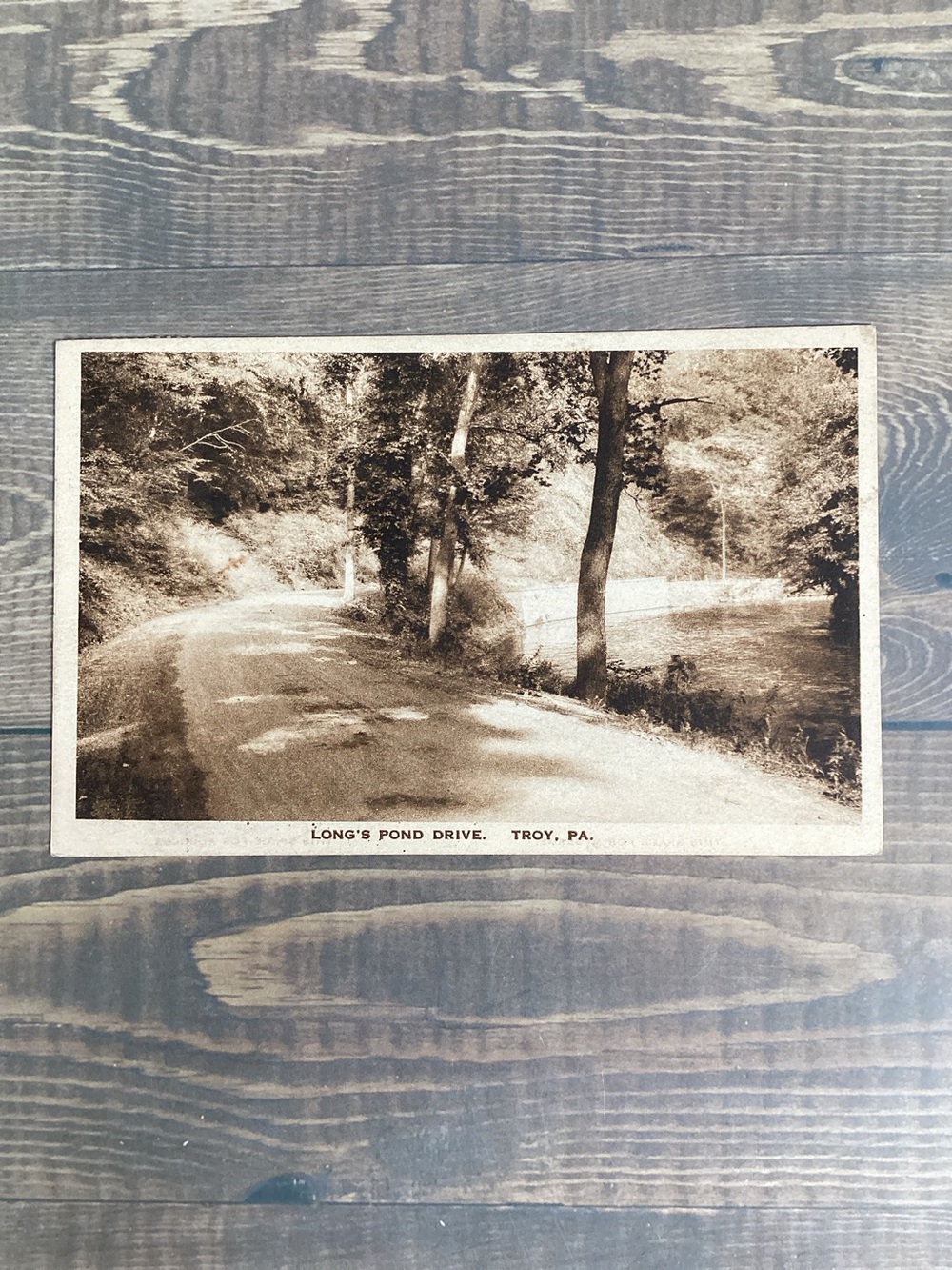 Antique 1920s Long’s Pond Drive, Troy, Pennsylvania Sepia Postcard, Landscape